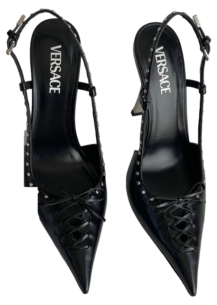 Versace Slingback Heels, Black (size 40.5), pre-owned designer shoes, Very good