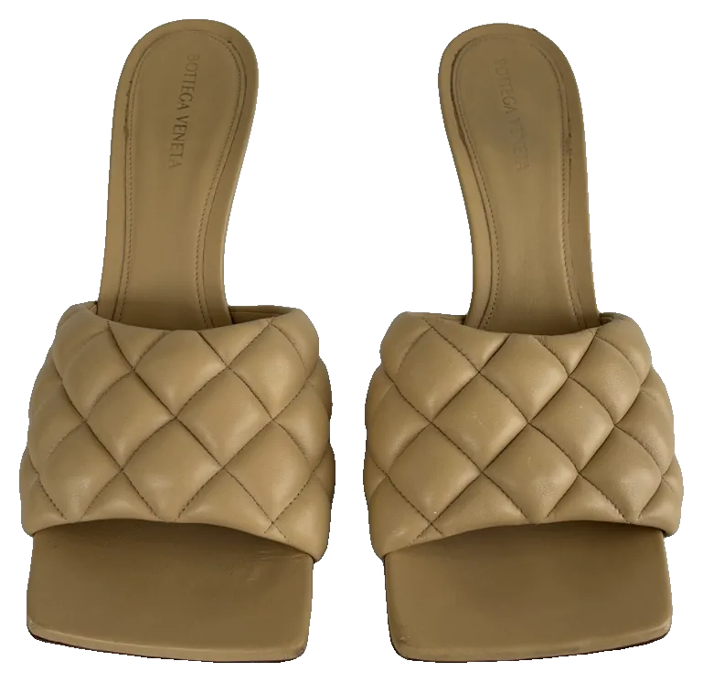 Bottega Veneta Lido Padded Mule, Almond, pre-owned designer shoes, Very good