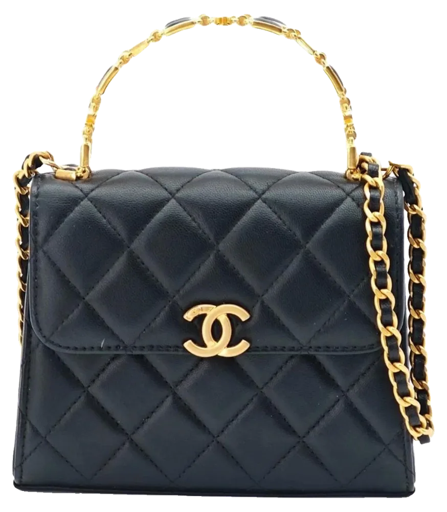 Chanel Coco Handle Flap, Black Quilted Lambskin, pre-owned designer handbag, Excellent