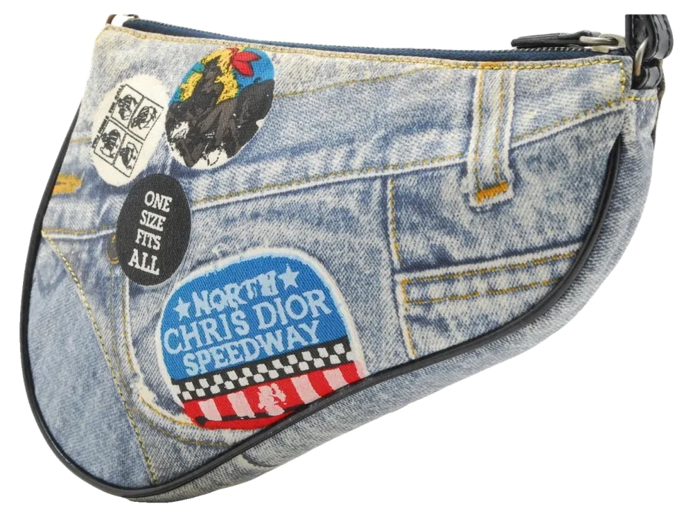 Dior Saddle Bag, Vintage Blue Denim, pre-owned designer handbag, Very good vintage