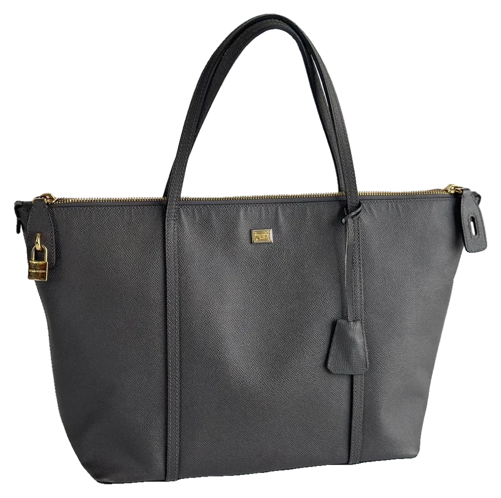 Dolce & Gabbana Saffiano Tote, Grey, pre-owned designer handbag, Very good