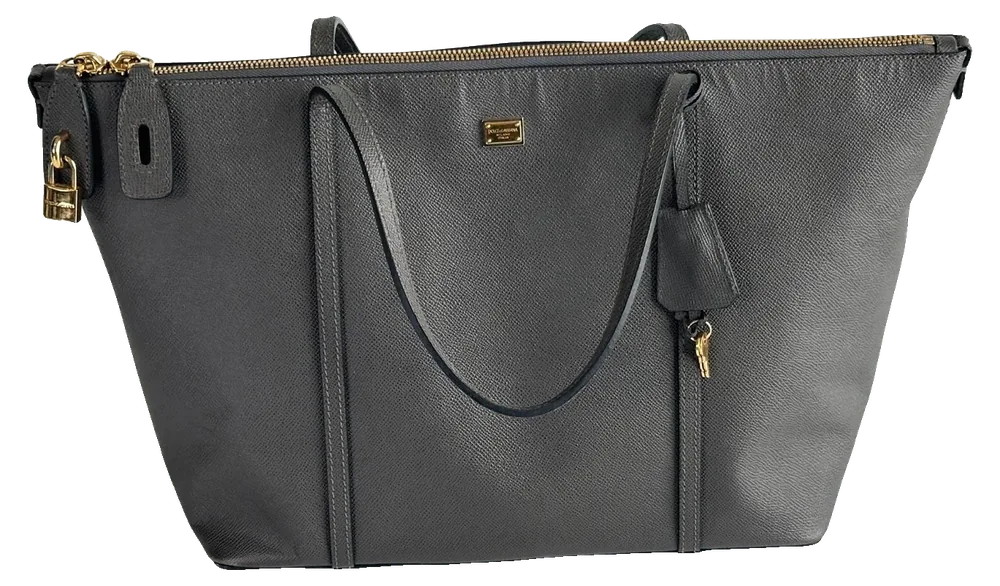 Dolce & Gabbana Saffiano Tote, Grey, pre-owned designer handbag, Very good