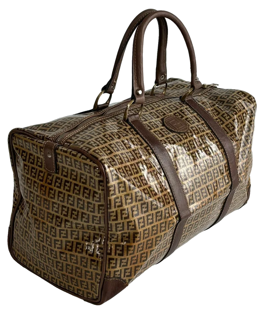 Fendi Zucca Boston Bag, Tobacco, pre-owned designer handbag, Good vintage