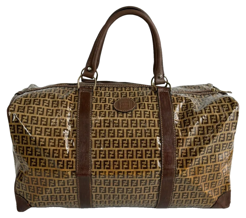 Fendi Zucca Boston Bag, Tobacco, pre-owned designer handbag, Good vintage