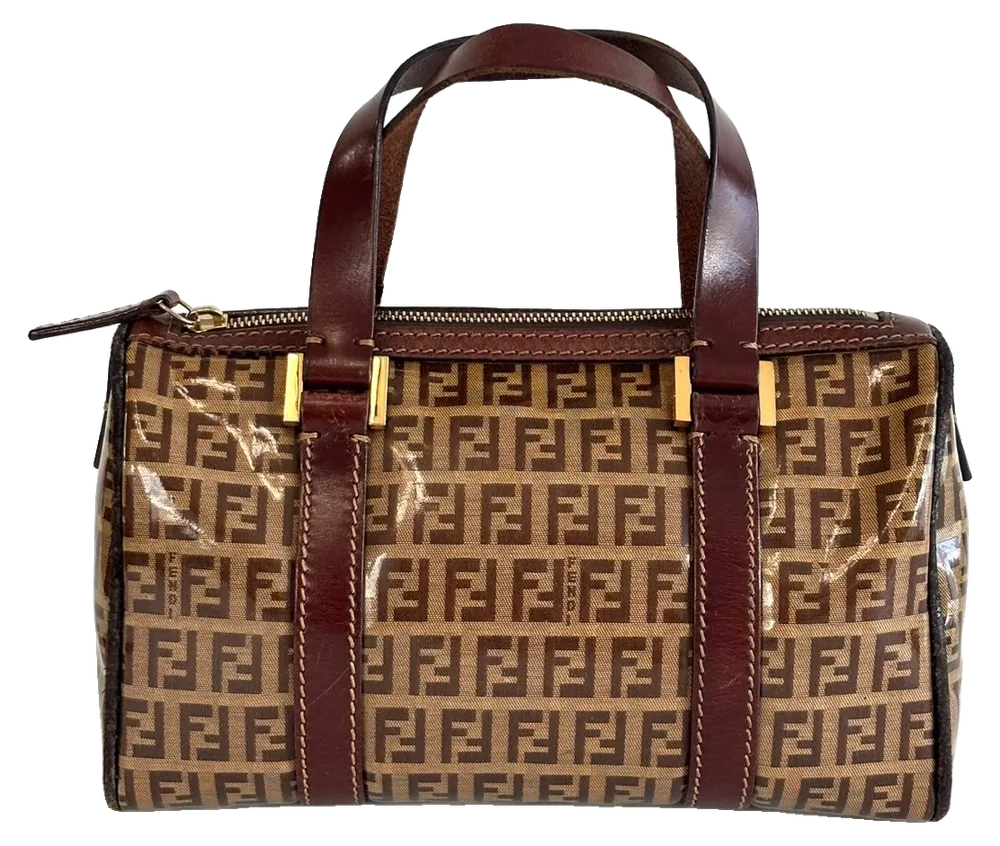 Fendi Mini Boston Bag, Zucchino Canvas (Vintage), pre-owned designer handbag, Vintage