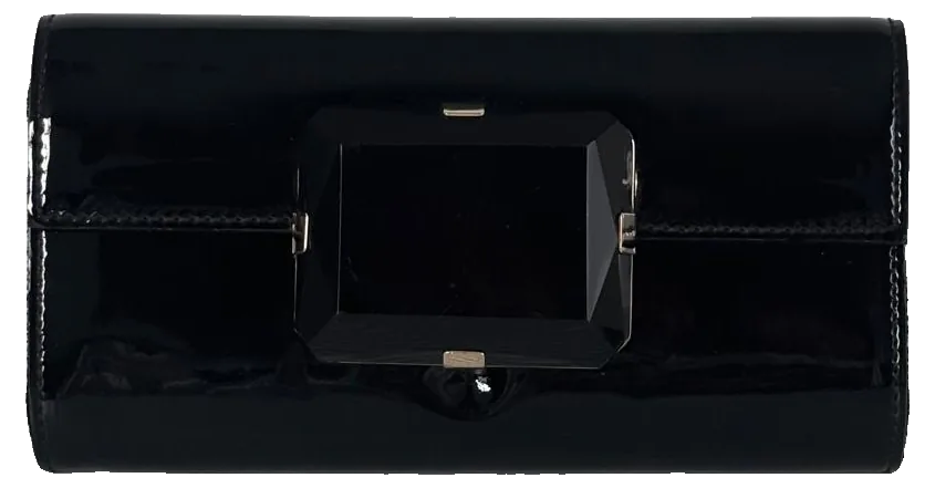 Gucci Broadway Crystal Clutch, Black Patent, pre-owned designer handbag, Very good