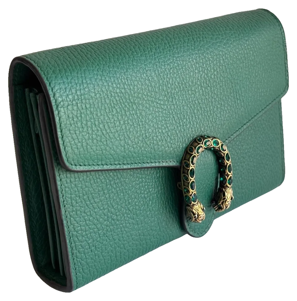 Gucci Dionysus Chain Wallet, Emerald Green, pre-owned designer handbag, Very good
