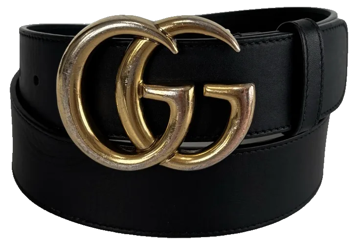 Gucci GG Marmont Belt, Black, pre-owned designer accessory, Very good