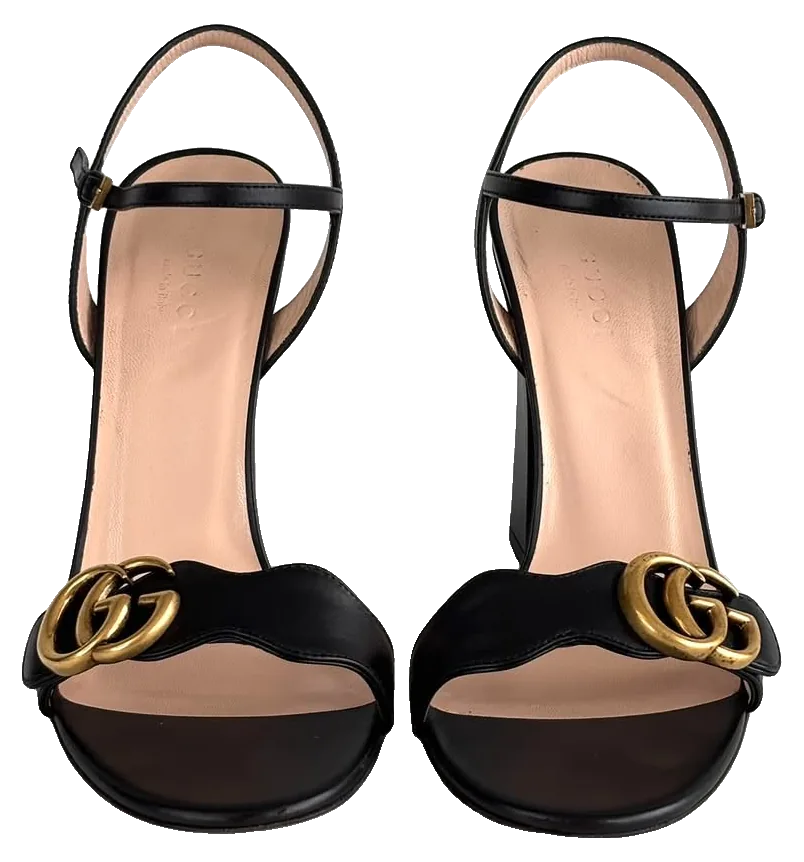 Gucci GG Marmont Sandals, Black (size 37 / US 7), pre-owned designer shoes, Excellent