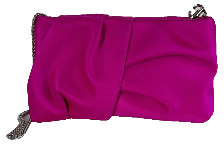Jimmy Choo Bonny Clutch, Fuchsia Satin, pre-owned designer handbag, Excellent