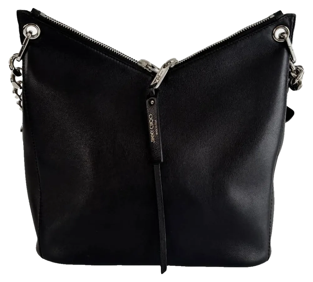 Jimmy Choo Raven Shoulder Bag, Black Leather, pre-owned designer handbag, Excellent