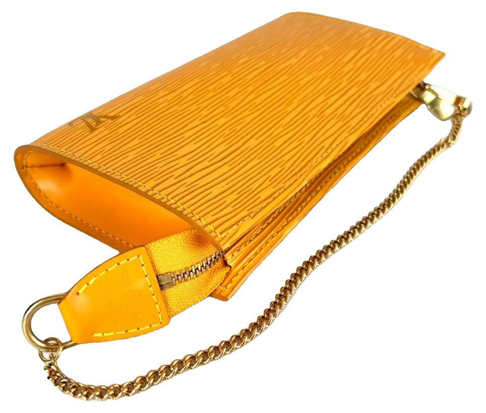 Louis Vuitton Bucket Pouch, Yellow Epi, pre-owned designer handbag, Very good