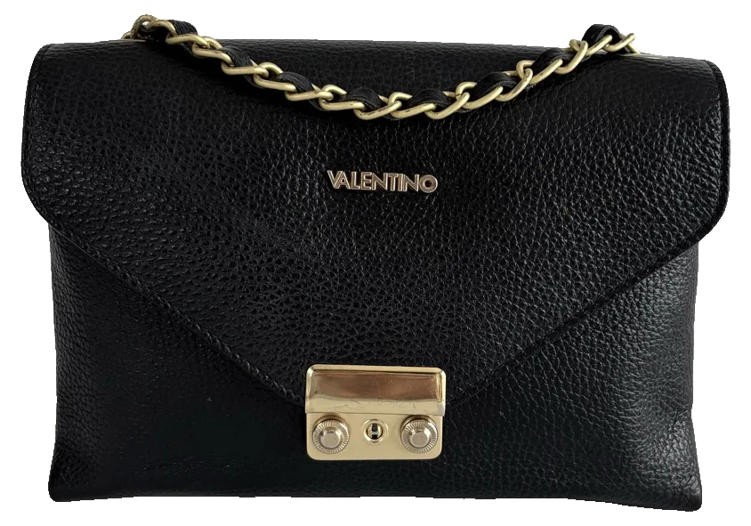Mario Valentino Pebbled Chain Bag, Black, pre-owned designer handbag, Very good