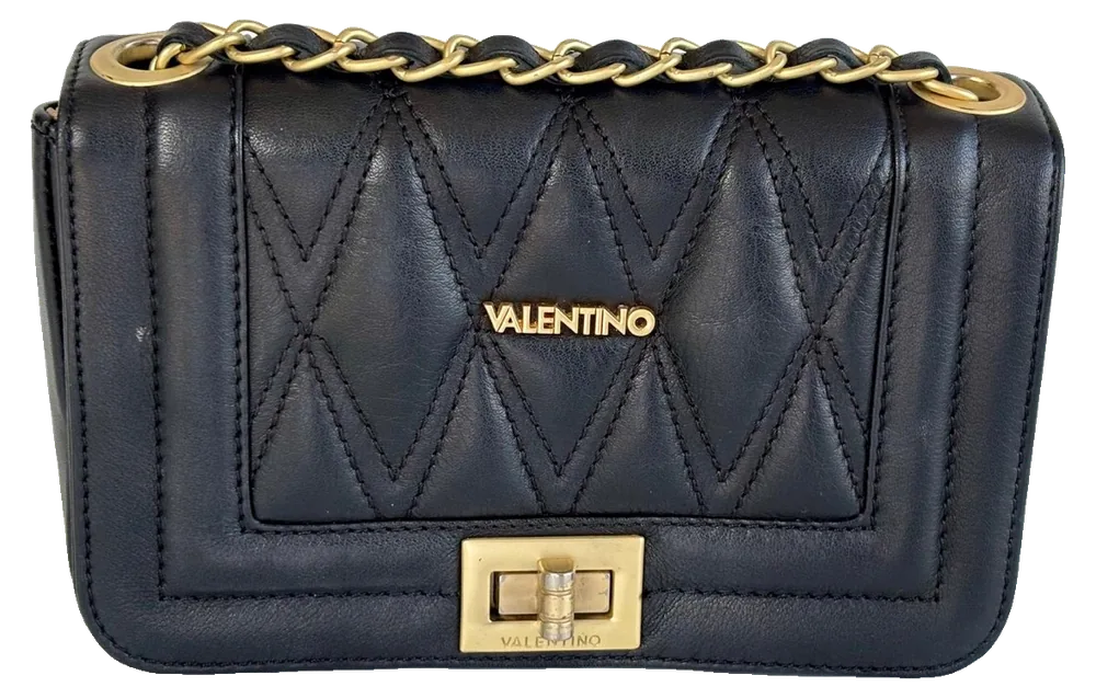 Mario Valentino Quilted Chain Bag, Black, pre-owned designer handbag, Very good