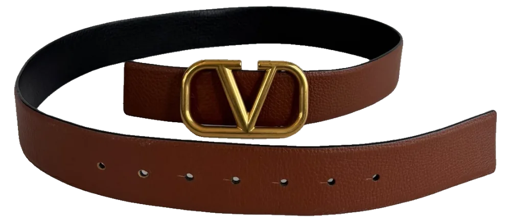 Valentino Garavani VLogo Reversible Belt, Black/Brown, pre-owned designer accessory, Good