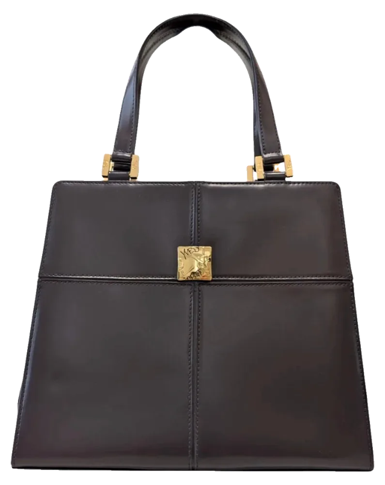Saint Laurent Vintage Top-Handle Bag, Dark Brown Leather, pre-owned designer handbag, Very good vintage