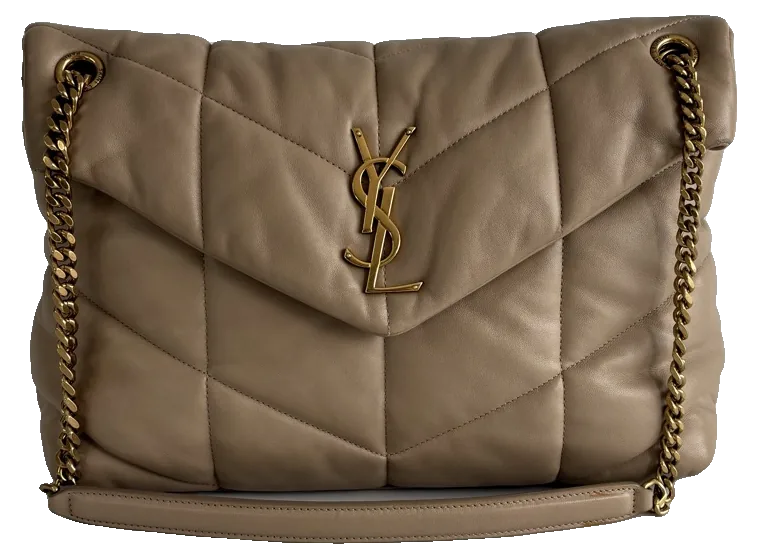 Saint Laurent Loulou Puffer, Beige, pre-owned designer handbag, Excellent